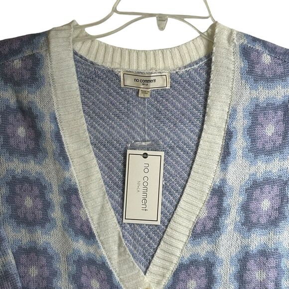 No Comment Knitted Sweater Cardigan Button Front Crop Multi Flower Floral L New - Picture 2 of 12